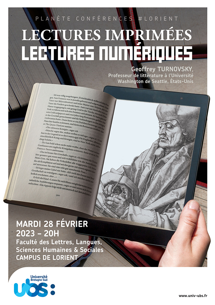 Affiche de la conférence "Lectures imprimées Lectures numériques"