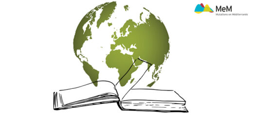 © Mélanie Perret (montage photo) ; globe, © Shutterstock ; livre, © Pixabay