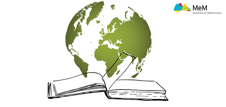 © Mélanie Perret (montage photo) ; globe, © Shutterstock ; livre, © Pixabay