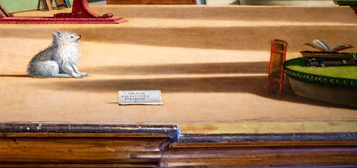 Victor Carpathius fingebat, détail d'une peinture de Carpaccio à Venise, Scuola di San Giorgio degli Schiavoni